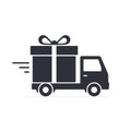 Delivery truck with gift box Icon. Vector free delivery illustration isolated on white Royalty Free Stock Photo