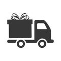 delivery truck with gift box.illustration isolated on white background. Royalty Free Stock Photo