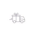 Delivery truck with gift box line Icon. Vector flat style illustration isolated on white background Royalty Free Stock Photo