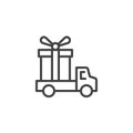 Delivery truck with gift box outline icon Royalty Free Stock Photo