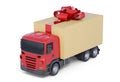 Delivery Truck with Gift Box on White Royalty Free Stock Photo