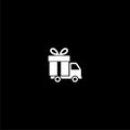 Delivery truck with gift or present icon isolated on dark background Royalty Free Stock Photo