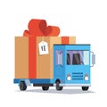 Delivery truck with gift. Shipping concept.Vector illustration