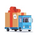 Delivery truck with gift. Shipping concept.Vector illustration Royalty Free Stock Photo