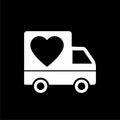 Delivery truck with heart icon isolated on dark background Royalty Free Stock Photo