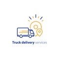 Delivery truck icon, order shipping, distribution services, relocation concept