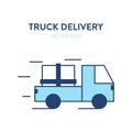 Delivery truck icon. Vector illustration of a moving freight car with a large cargo. Loaded vehicle icon. Represents a concept of Royalty Free Stock Photo