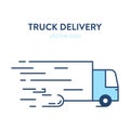 Delivery truck icon. Vector illustration of a moving freight car. Loaded truck icon. Represents a concept of fast cargo delivery. Royalty Free Stock Photo