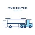 Delivery truck icon. Vector illustration of a moving freight car. Loaded truck icon. Represents a concept of large cargo delivery Royalty Free Stock Photo