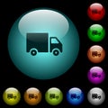 Delivery truck icons in color illuminated glass buttons