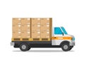 Delivery truck isolated with parcel cargo boxes vector illustration, flat cartoon freight van or courier lorry Royalty Free Stock Photo