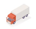 Delivery truck isometric vector illustration. Cartoon vehicle express supply parcel service isolated on white background