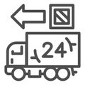 Delivery truck line icon, Logistics delivery symbol, Fast twenty four hours transportation vector sign on white