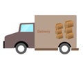 Delivery truck and logistics of delivery at some point with packaging in its back box