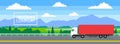 Delivery truck moving on highway road .trucking company banner concept