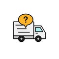 Delivery truck question mark icon. shipment item checking illustration. simple outline symbol design.