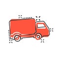 Delivery truck sign icon in comic style. Van vector cartoon illustration on white isolated background. Cargo car business concept Royalty Free Stock Photo