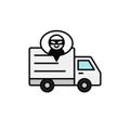 Delivery truck thief icon. shipment item robbed by criminal illustration. simple outline vector symbol design.