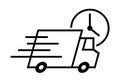 Shipping fast delivery truck with clock icon symbol, Pictogram flat outline design for apps and websites Royalty Free Stock Photo