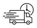 Shipping fast delivery truck with clock icon symbol, Pictogram flat outline design for apps and websites, Vector illustration Royalty Free Stock Photo