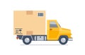 Delivery truck transporting a cardboard package