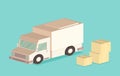 Delivery van and cardboard packaging isometric icon. Vector illustration Royalty Free Stock Photo