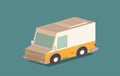 Delivery van and cardboard packaging isometric icon. Vector illustration