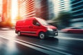 Delivery van driving at city street. Generative AI Royalty Free Stock Photo