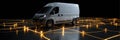 Delivery Van Equipped With GPS Navigation and Illuminated Route Lines in a Virtual Environment for Efficient Logistics Royalty Free Stock Photo