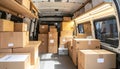 Delivery Van Interior Packed Full of Cardboard Boxes Royalty Free Stock Photo