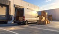 Delivery Van Loading Boxes at Warehouse Dock Royalty Free Stock Photo