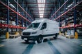 Delivery van at logistics warehouse, ready for distribution Royalty Free Stock Photo