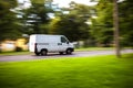 Delivery van moves on road