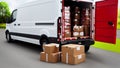 Delivery van with packed cardboard boxes delivering orders. Logistics Royalty Free Stock Photo