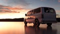 Delivery van on the road, highway. Transports, logistics concept. 3d rendering