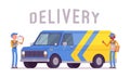 Delivery van and workers Royalty Free Stock Photo