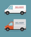Delivery vans on the blue background. Royalty Free Stock Photo