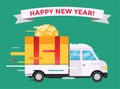 Delivery vector transport truck van Christmas gift Royalty Free Stock Photo