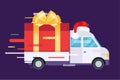 Delivery vector transport truck, van with gift box Royalty Free Stock Photo