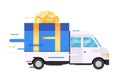 Delivery vector transport truck, van with gift box Royalty Free Stock Photo