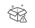 Delivery warning line icon. Package box alert sign. Vector