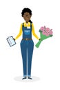 Delivery woman with flowers.