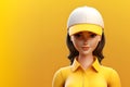 Delivery Woman Icon With White Cap on Yellow Background. Generative AI