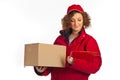 Delivery woman reading clipboard Royalty Free Stock Photo