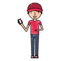 Delivery worker with cellphone avatar character