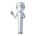 Delivery worker with cellphone avatar character