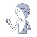 Delivery worker with cellphone avatar character