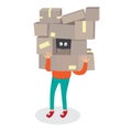 Delivery worker hide by box.Courier Man carrying boxes cartoon vector illustration