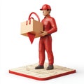 Delivery worker holding package location map 3D render