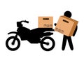 delivery worker lifting box and motorcycle